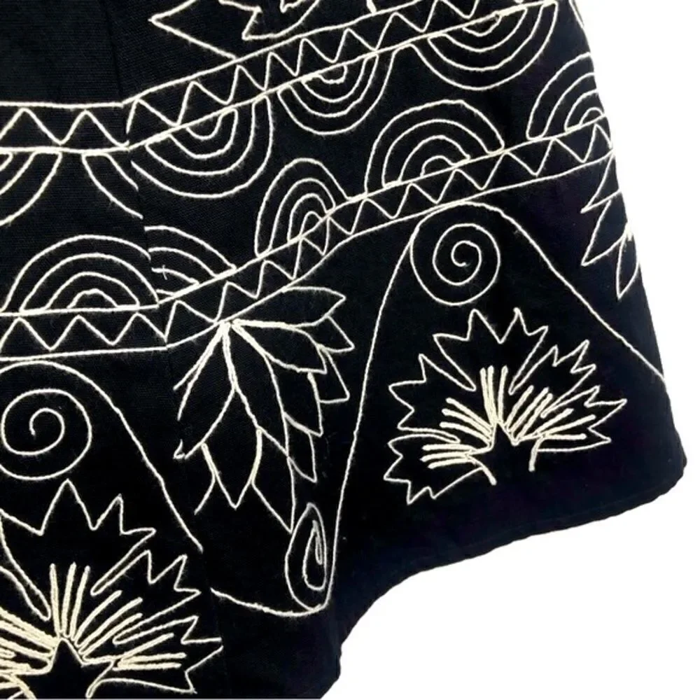 Talbots Black White Embroidered Stitch A Line Bohemian Skirt